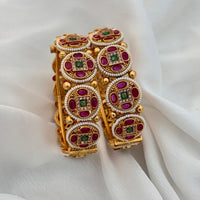 Jewel Addiction Gold Plated Pota Stone Pearls Openable Bangles Set