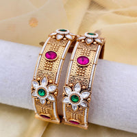 Jewel Addiction Gold Plated Pota Stone Pearls Openable Bangles Set