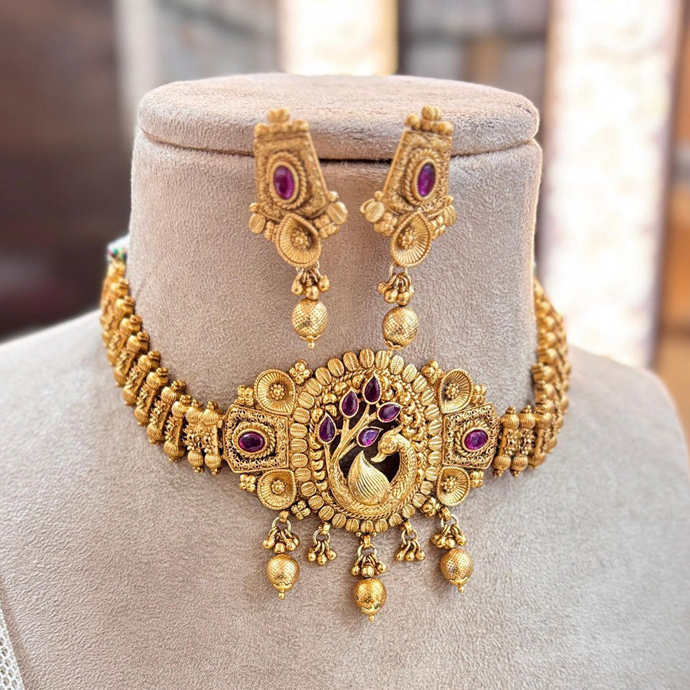 Jewel Addiction Gold Plated Pota Stone And Beads Choker Necklace Set