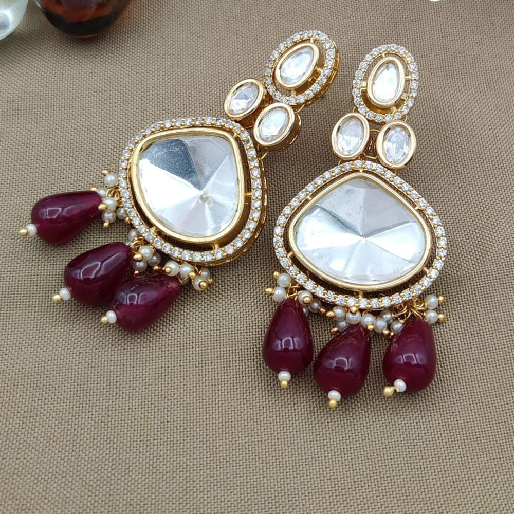Jewel Addiction Gold Plated Polki kundan Stone And Beads Dangler Earrings