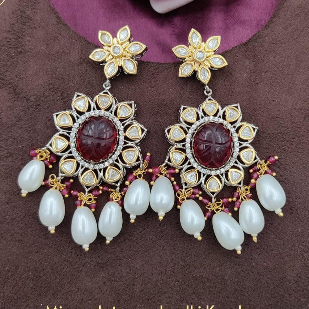 Jewel Addiction 2 Tone Plated Polki kundan Stone And Beads Dangler Earrings