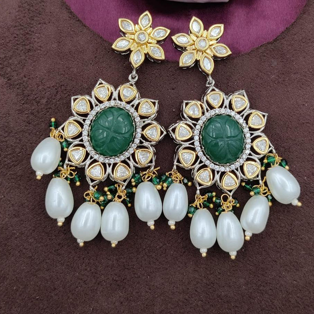 Jewel Addiction 2 Tone Plated Polki kundan Stone And Beads Dangler Earrings