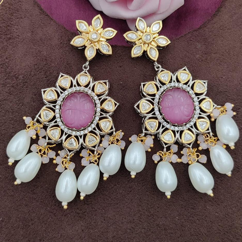 Jewel Addiction 2 Tone Plated Polki kundan Stone And Beads Dangler Earrings