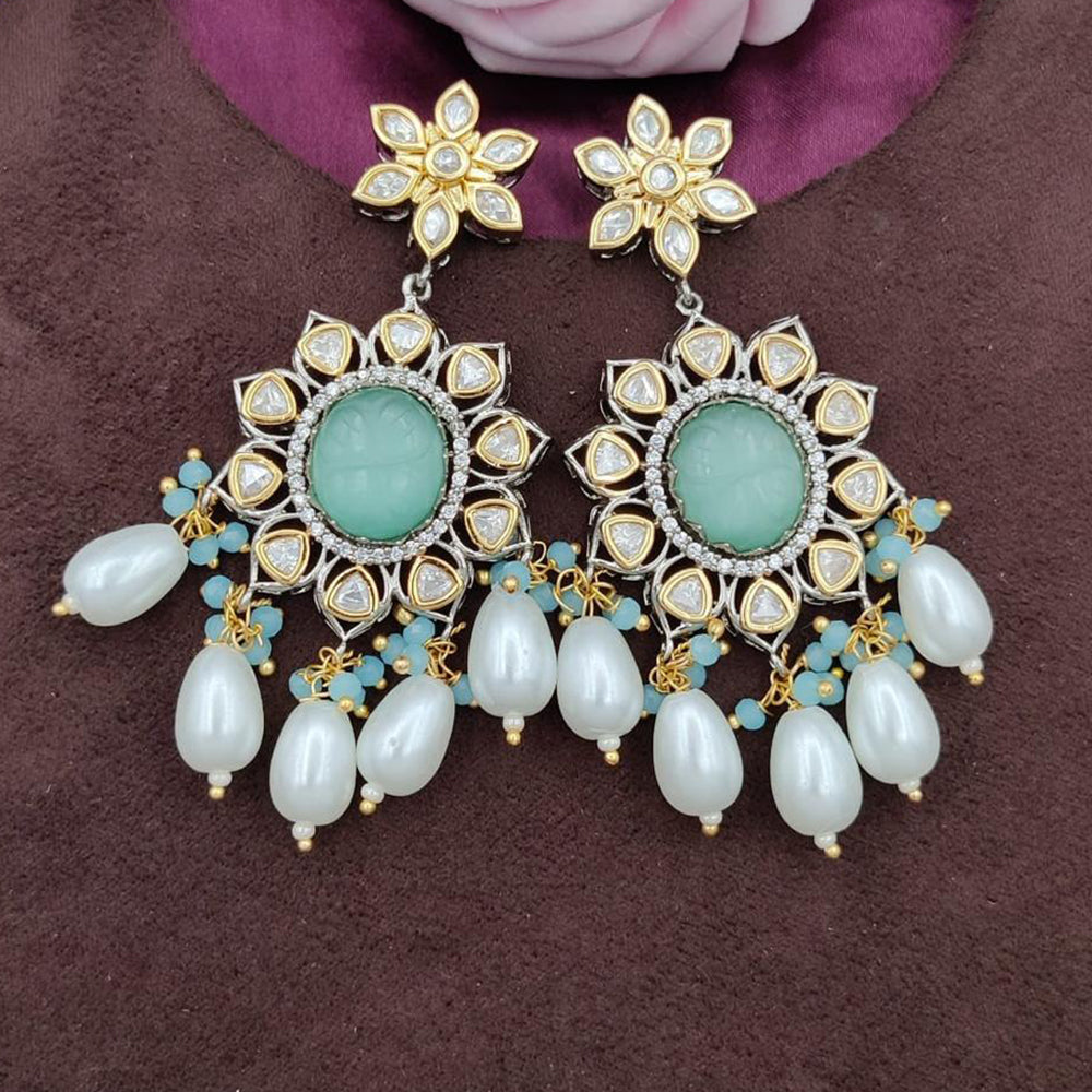 Jewel Addiction 2 Tone Plated Polki kundan Stone And Beads Dangler Earrings