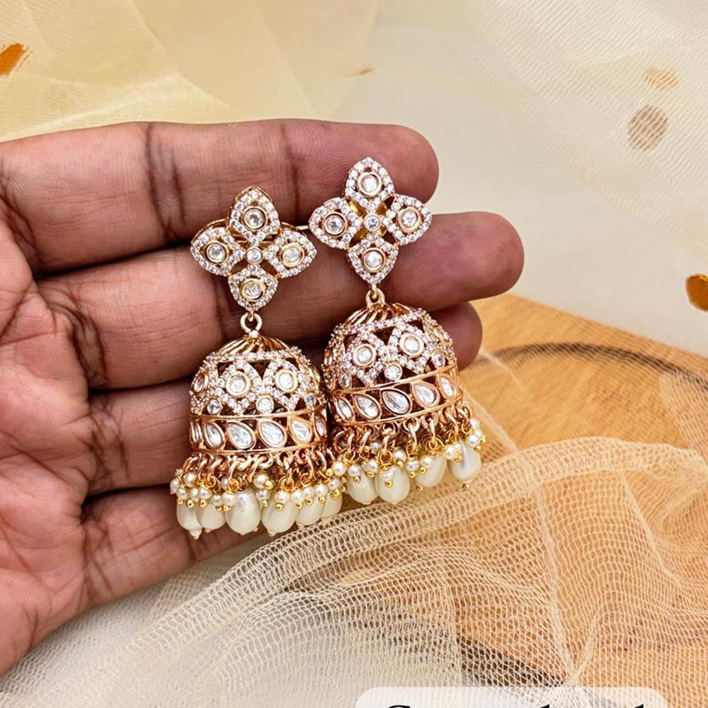 Jewel Addiction Gold Plated Polki Kundan Stone Jhumki Earrings