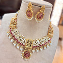 Jewel Addiction Copper Gold Pota Stone And Pearls Temple Necklace Set