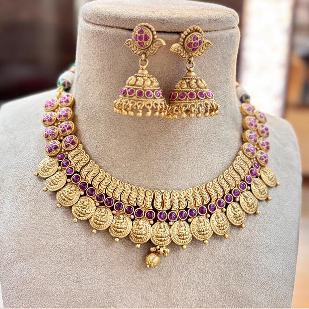 Jewel Addiction Copper Gold Pota Stone Temple Necklace Set