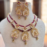 Jewel Addiction Copper Gold Pota Stone And Pearls Meenakari Temple Necklace Set