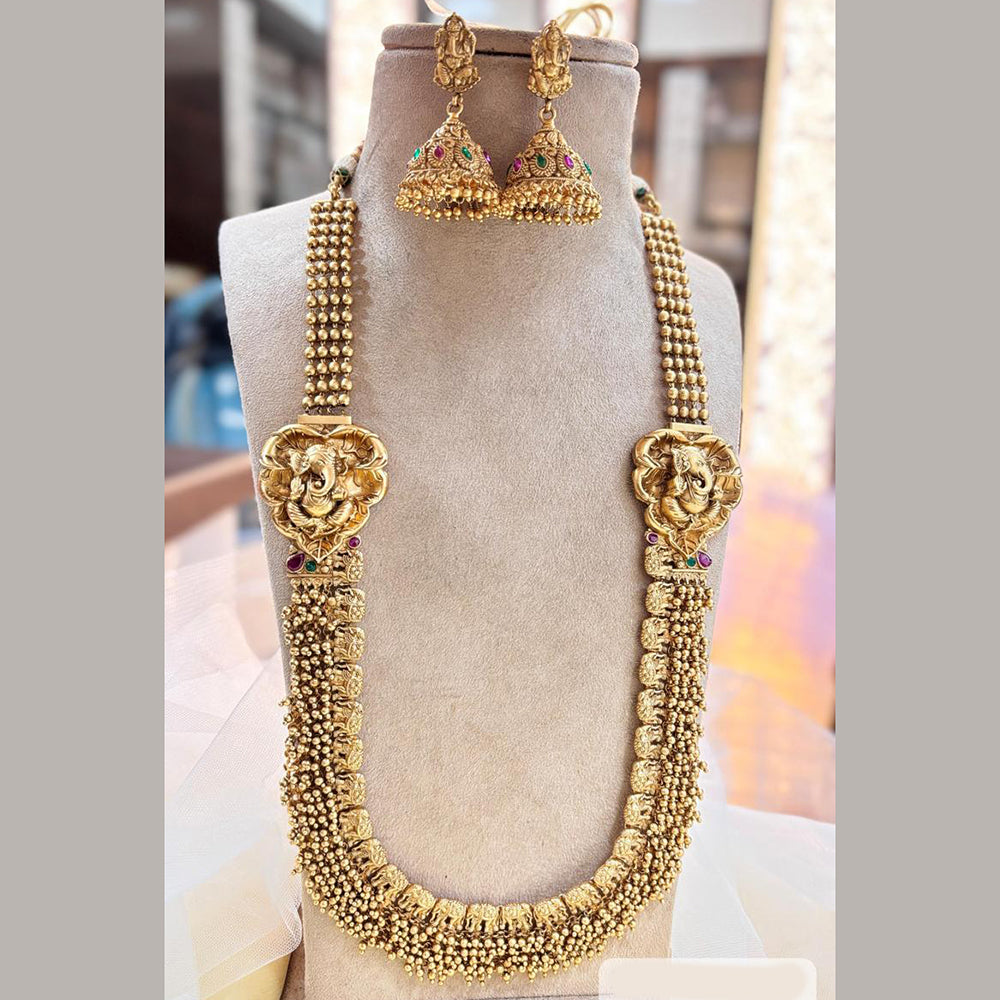 Jewel Addiction Copper Gold Pota Stone Temple Long Necklace Set