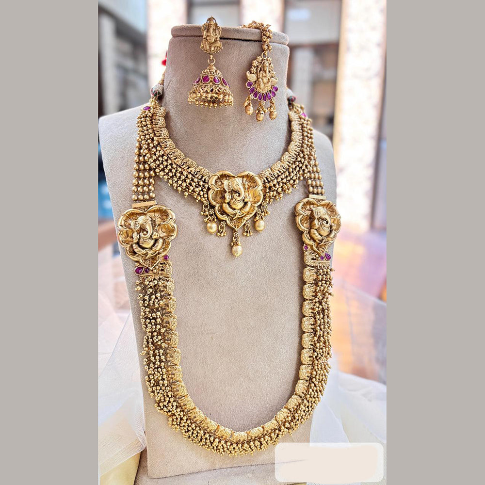 Jewel Addiction Copper Gold Pota Stone Temple Double Necklace Set