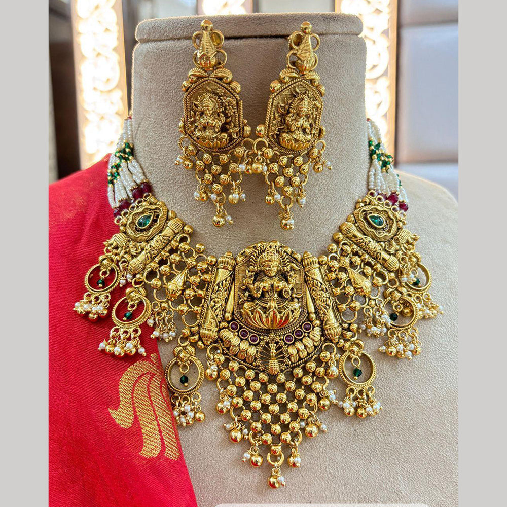 Jewel Addiction Gold Plated Pota Stone And Pearls Temple Necklace Set