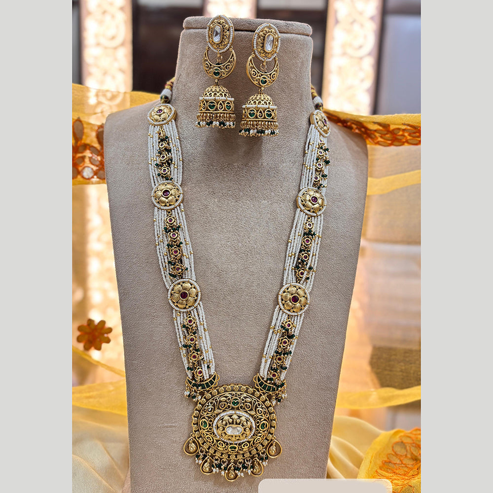 Jewel Addiction Gold Plated Pota Stone And Pearls Meenakari Long Necklace Set
