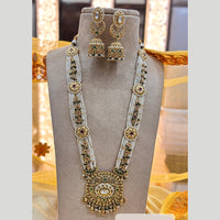 Jewel Addiction Gold Plated Pota Stone And Pearls Meenakari Long Necklace Set