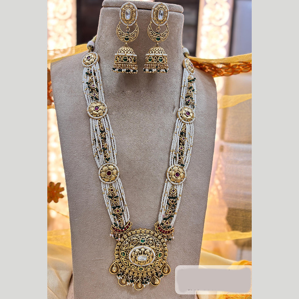 Jewel Addiction Gold Plated Pota Stone And Pearls Meenakari Long Necklace Set