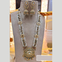 Jewel Addiction Gold Plated Pota Stone And Pearls Meenakari Long Necklace Set