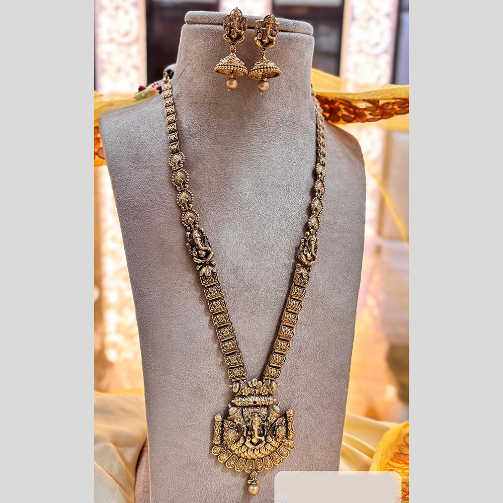 Jewel Addiction Gold Plated Pota Stone And Pearls Temple Long Necklace Set