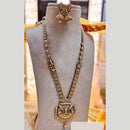 Jewel Addiction Gold Plated Pota Stone And Pearls Temple Long Necklace Set