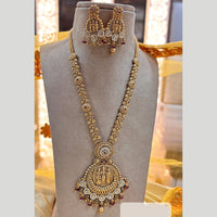 Jewel Addiction Gold Plated Pota Stone And Pearls Temple Long Necklace Set