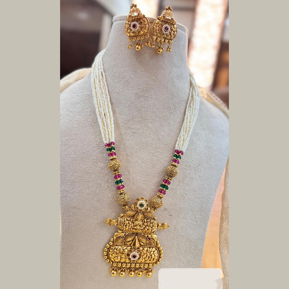 Jewel Addiction Elegant Gold Plated Pota And Pearl Necklace Set
