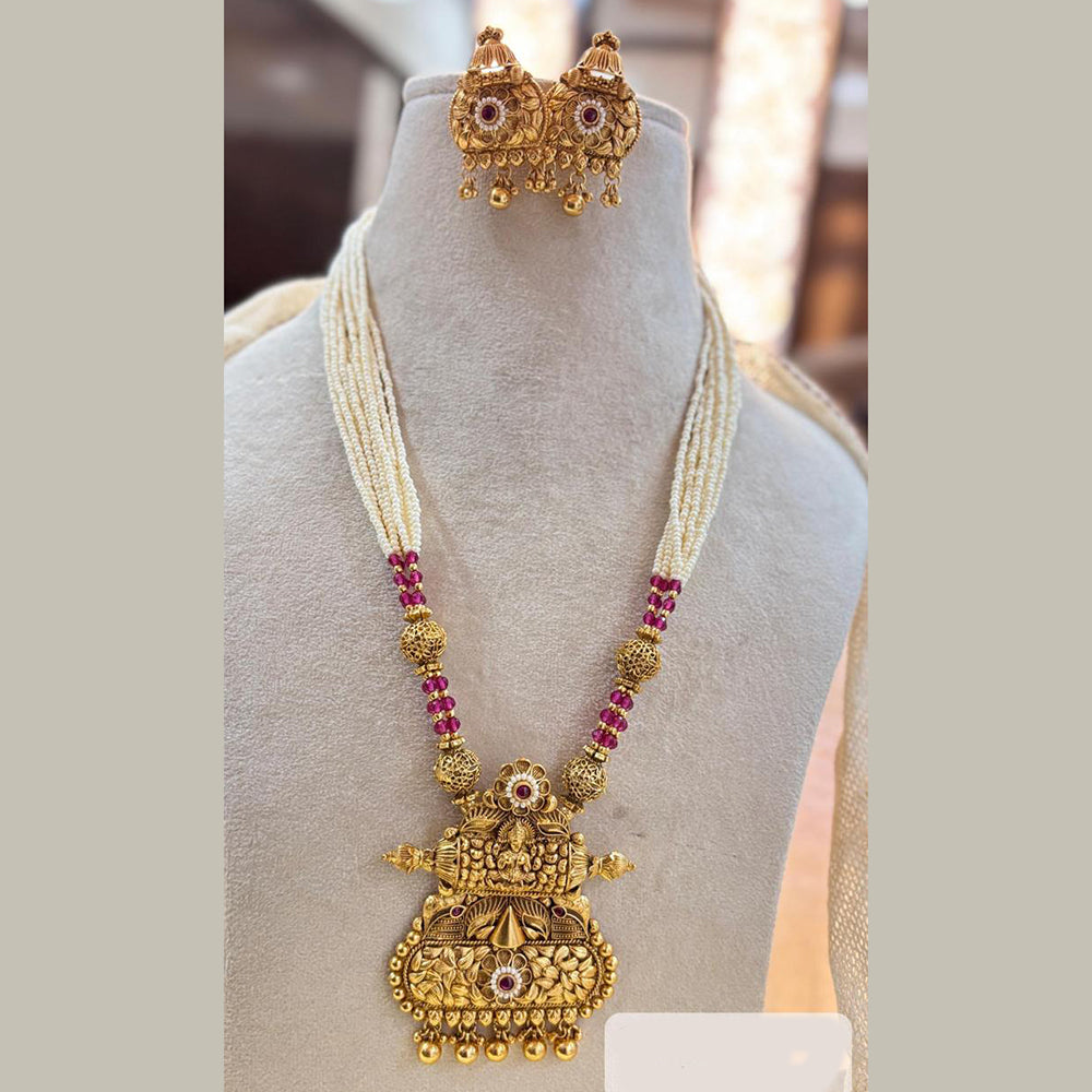 Jewel Addiction Elegant Gold Plated Pota And Pearl Necklace Set