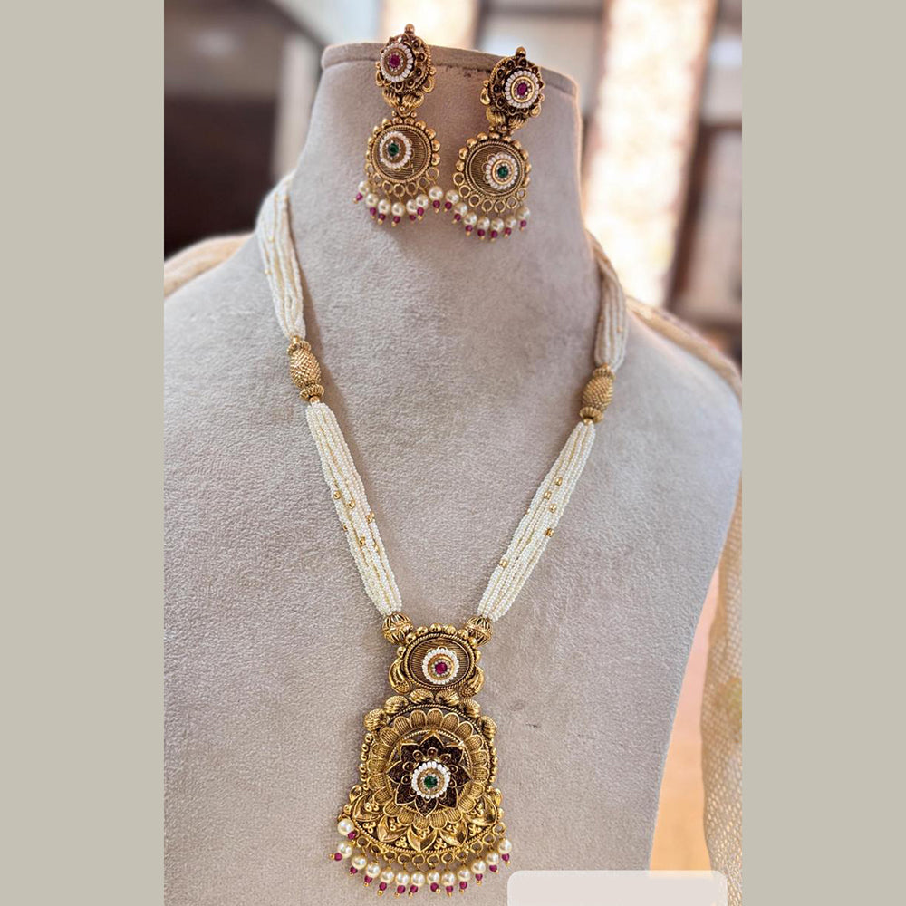 Jewel Addiction Elegant Gold Plated Pota And Pearl Necklace Set