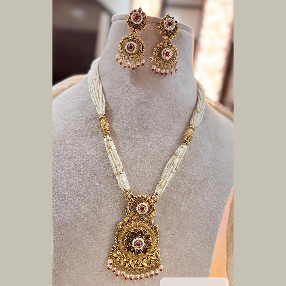 Jewel Addiction Elegant Gold Plated Pota And Pearl Necklace Set