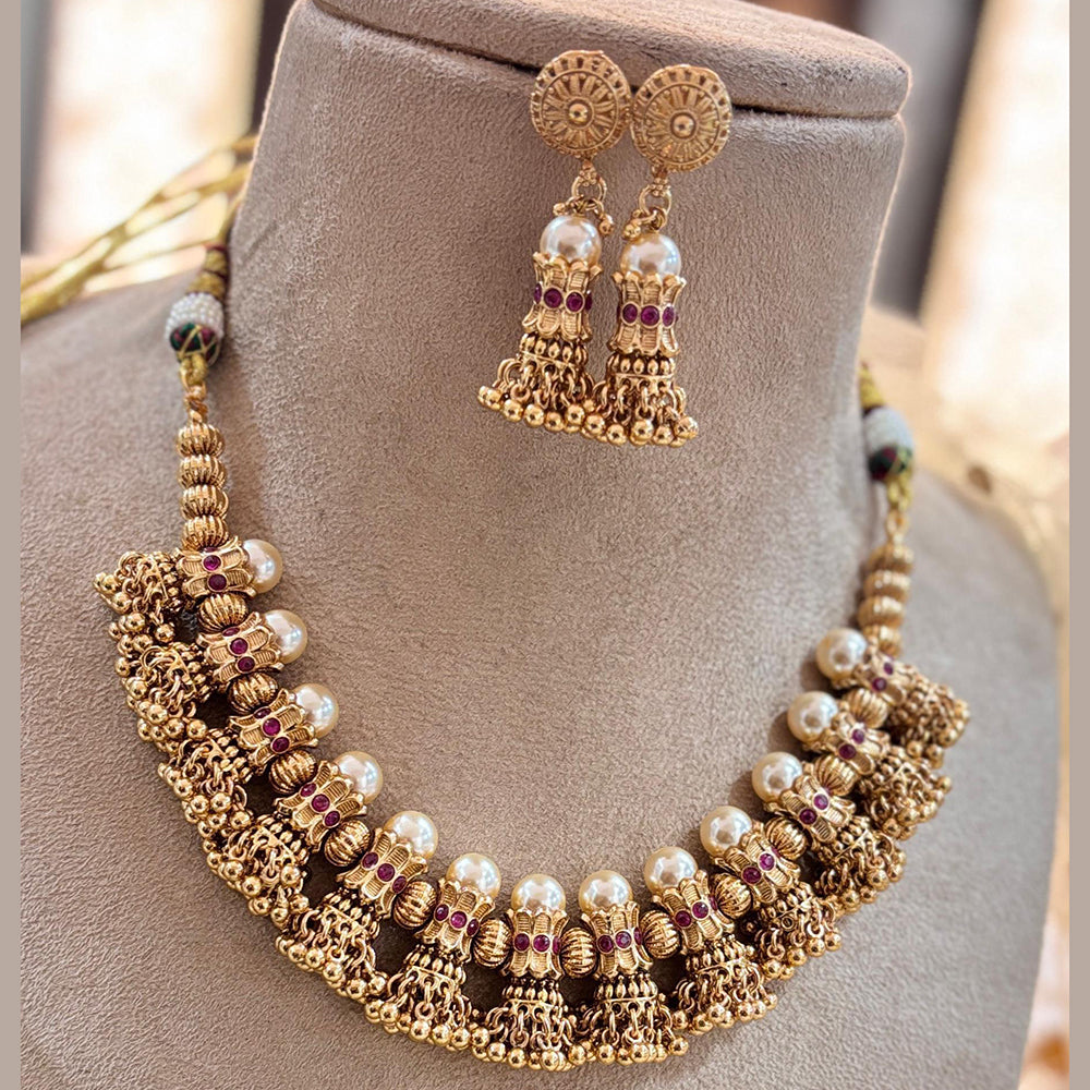 Jewel Addiction Elegant Gold Plated Pota And Pearl Necklace Set
