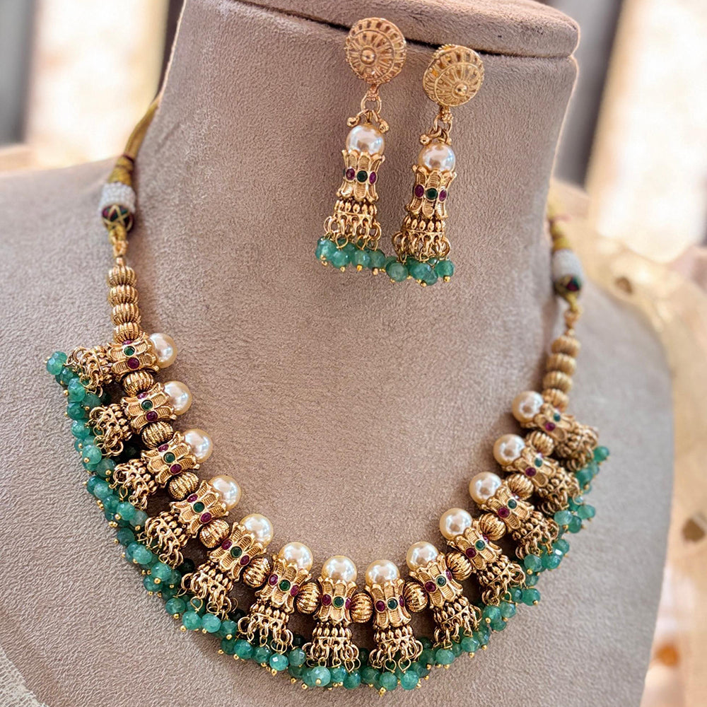 Jewel Addiction Elegant Gold Plated Pota And Pearl Necklace Set