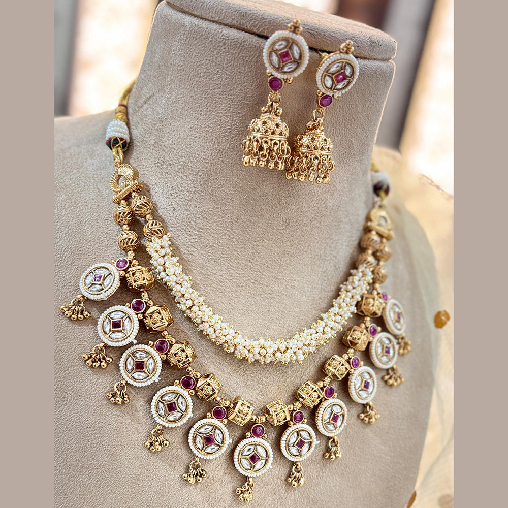Jewel Addiction Elegant Gold Plated Pota And Pearl Necklace Set