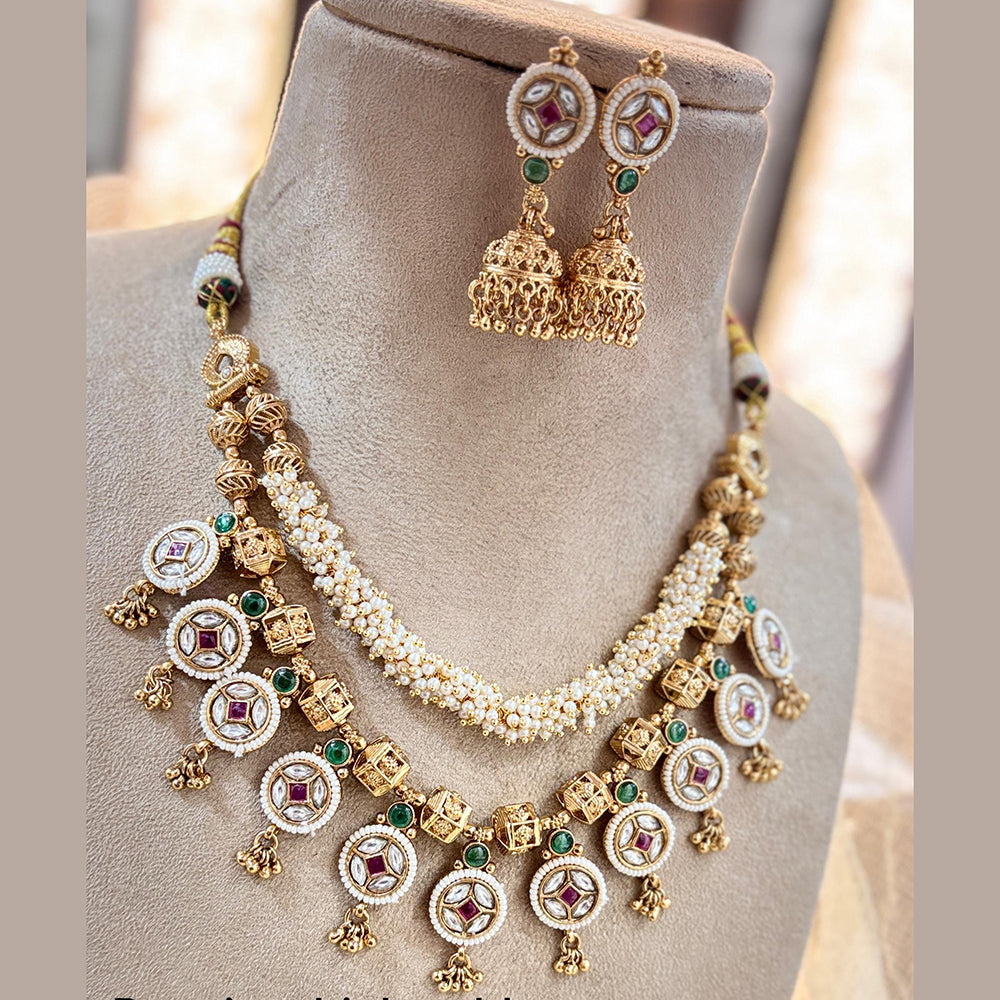 Jewel Addiction Elegant Gold Plated Pota And Pearl Necklace Set