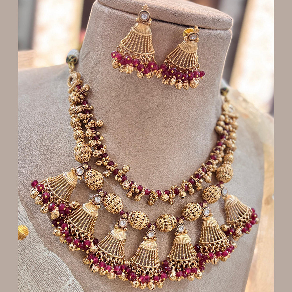 Jewel Addiction Elegant Gold Plated Pota And Pearl Necklace Set