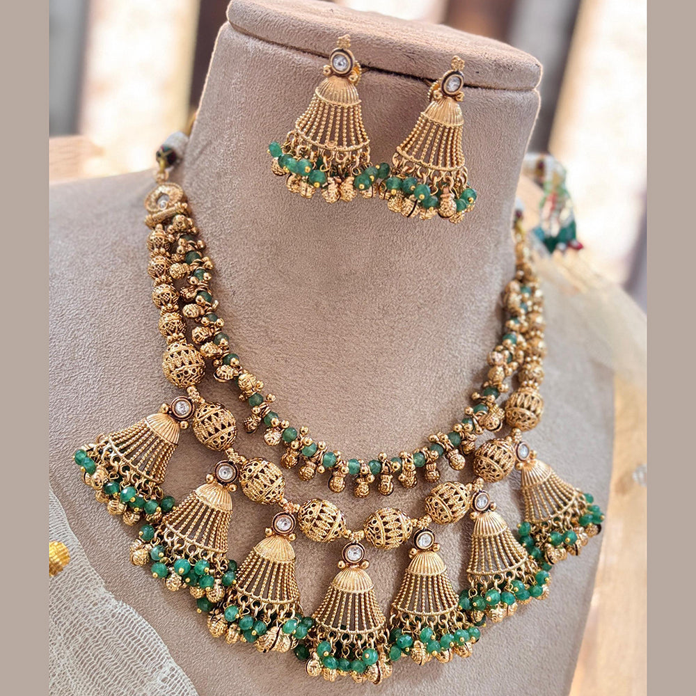 Jewel Addiction Elegant Gold Plated Pota And Pearl Necklace Set