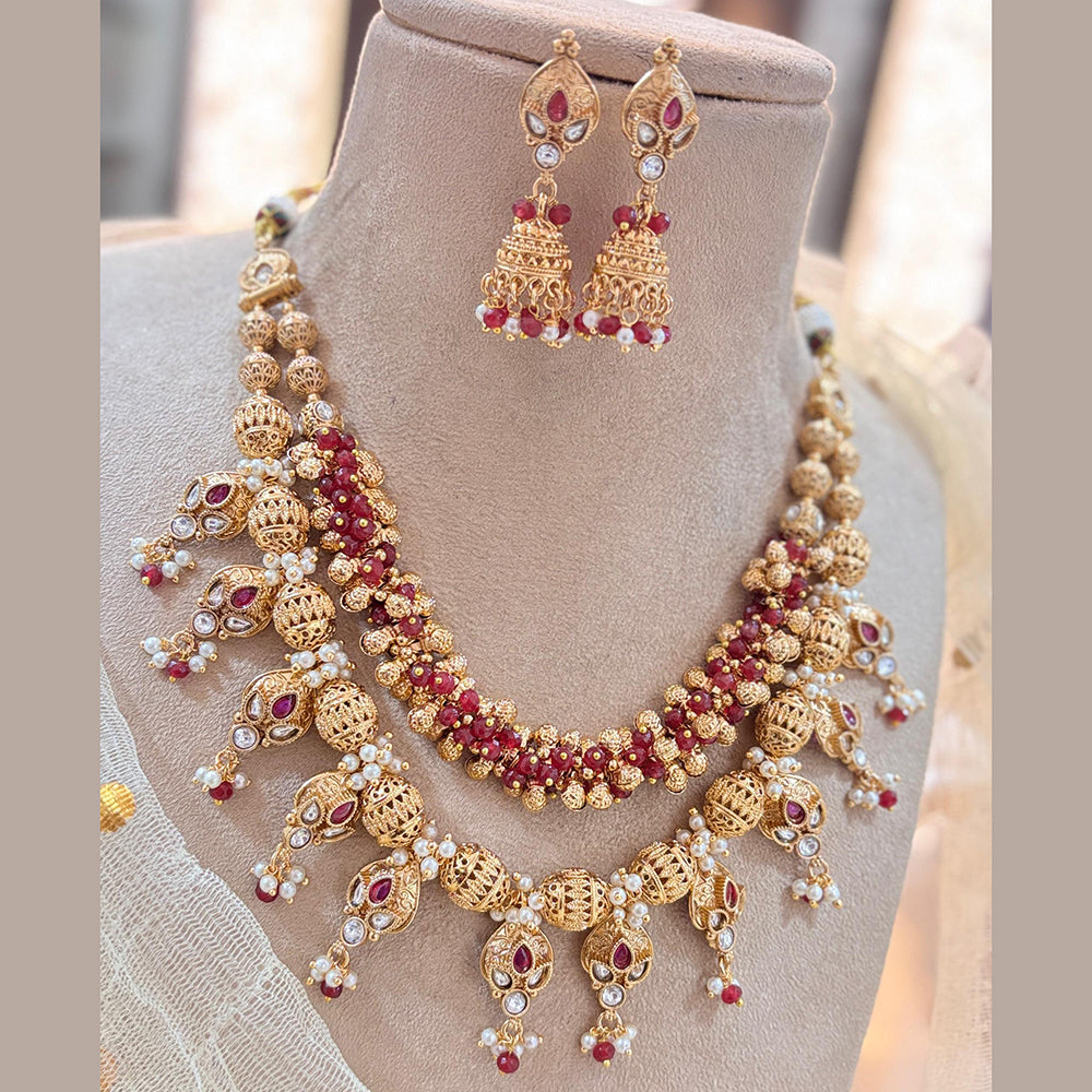 Jewel Addiction Elegant Gold Plated Pota And Pearl Necklace Set