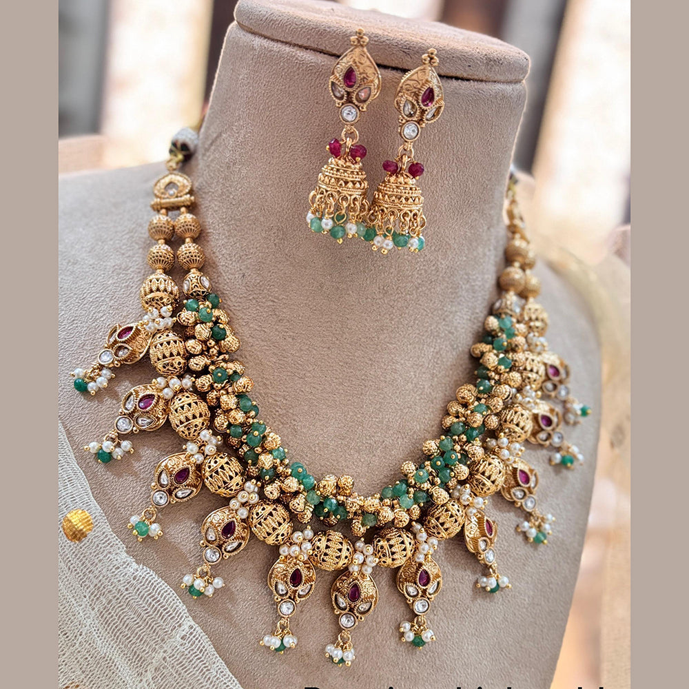 Jewel Addiction Elegant Gold Plated Pota And Pearl Necklace Set