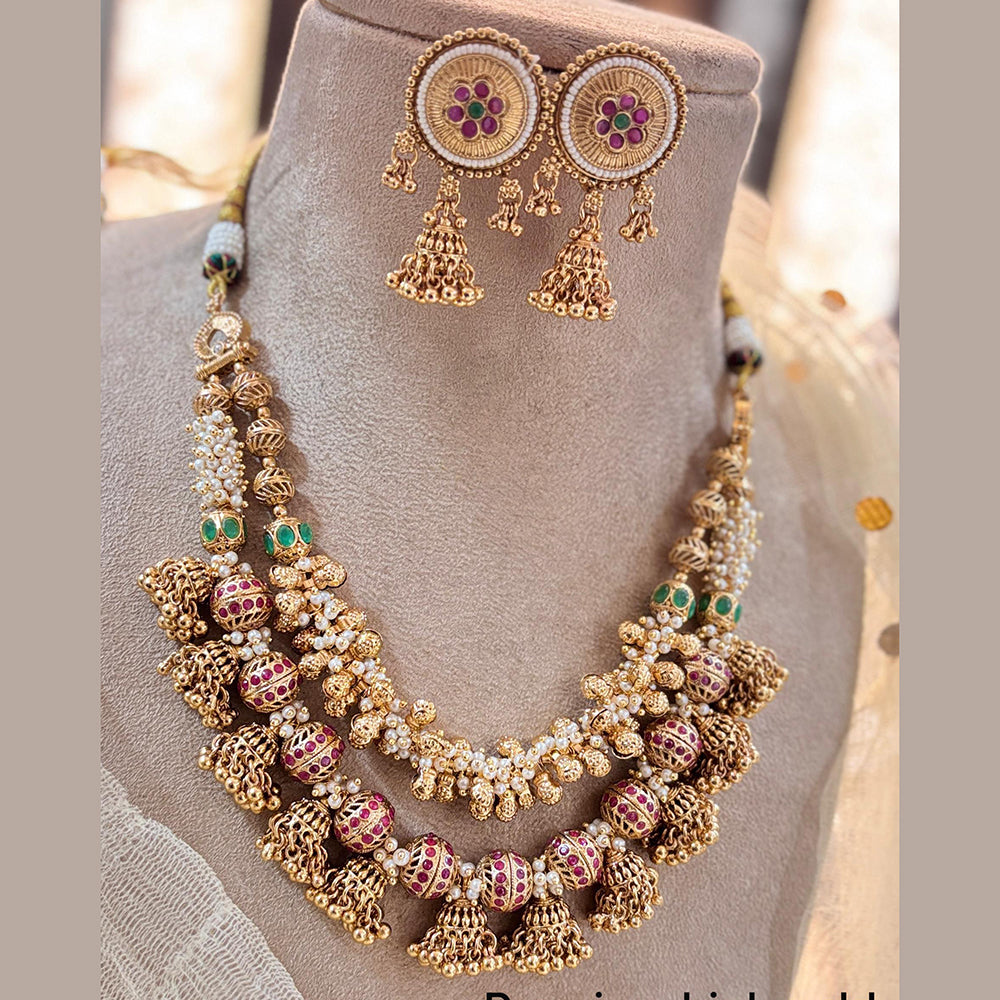 Jewel Addiction Elegant Gold Plated Pota And Pearl Necklace Set