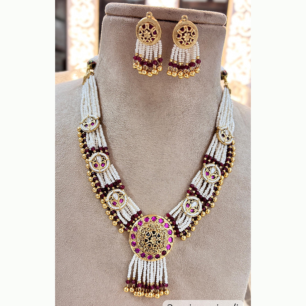Jewel Addiction Elegant Gold Plated Pota And Pearl Necklace Set