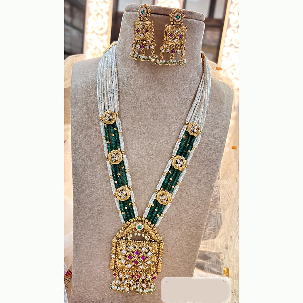 Jewel Addiction Elegant Gold Plated Pota And Pearl Long Necklace Set