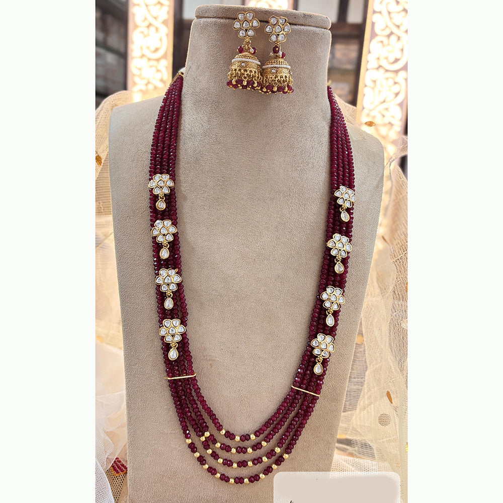 Jewel Addiction Elegant Gold Plated Kundan And Pearl Long Necklace Set