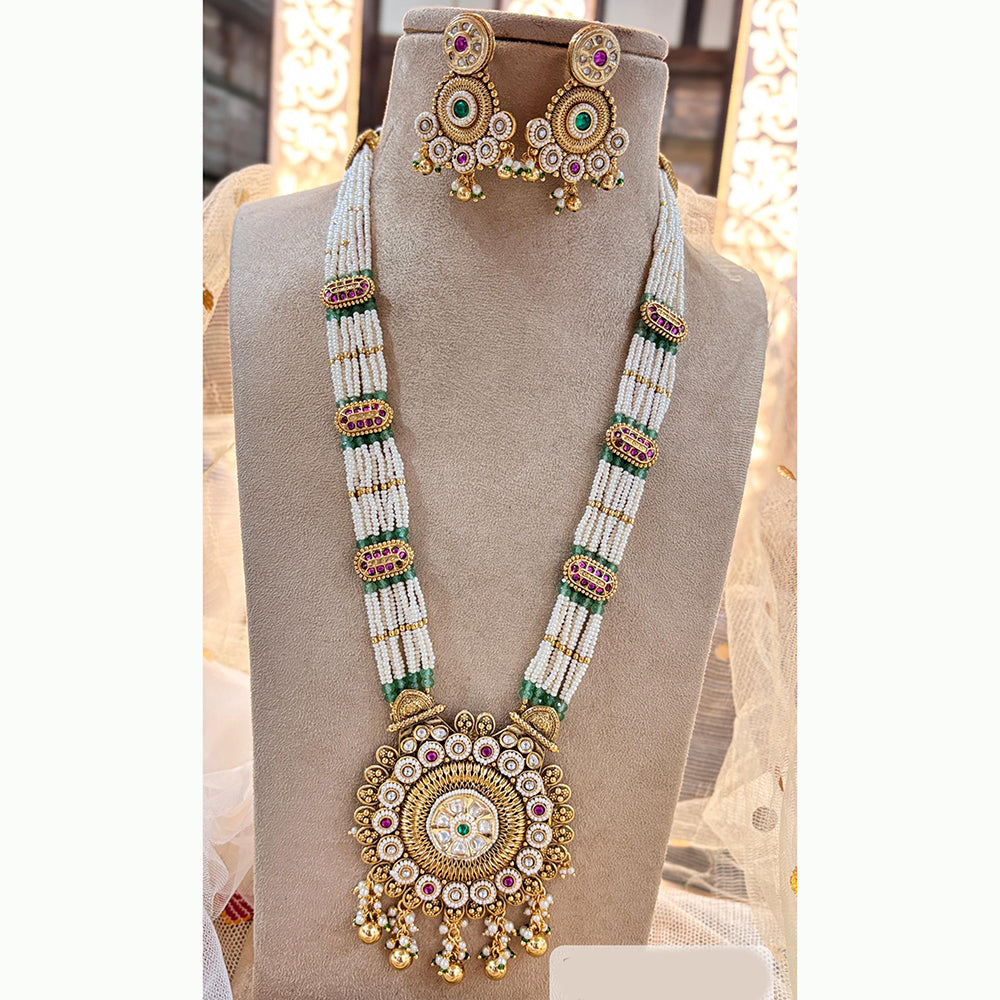 Jewel Addiction Elegant Gold Plated Pota And Pearl Long Necklace Set