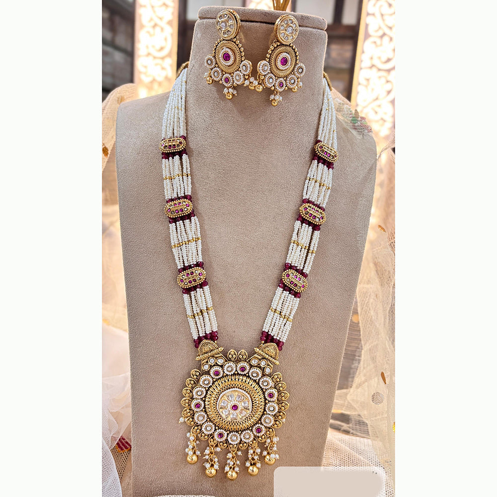 Jewel Addiction Elegant Gold Plated Pota And Pearl Long Necklace Set