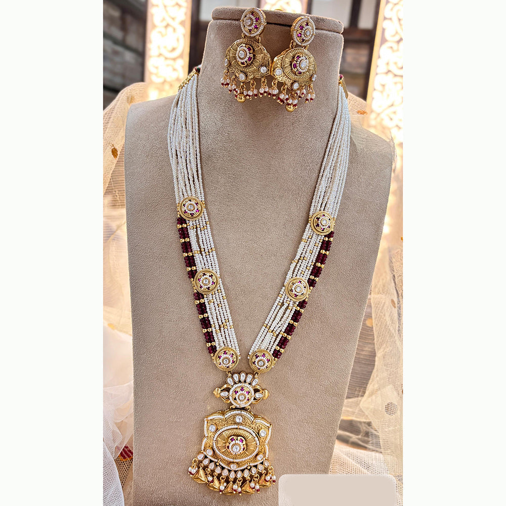 Jewel Addiction Elegant Gold Plated Pota And Pearl Long Necklace Set