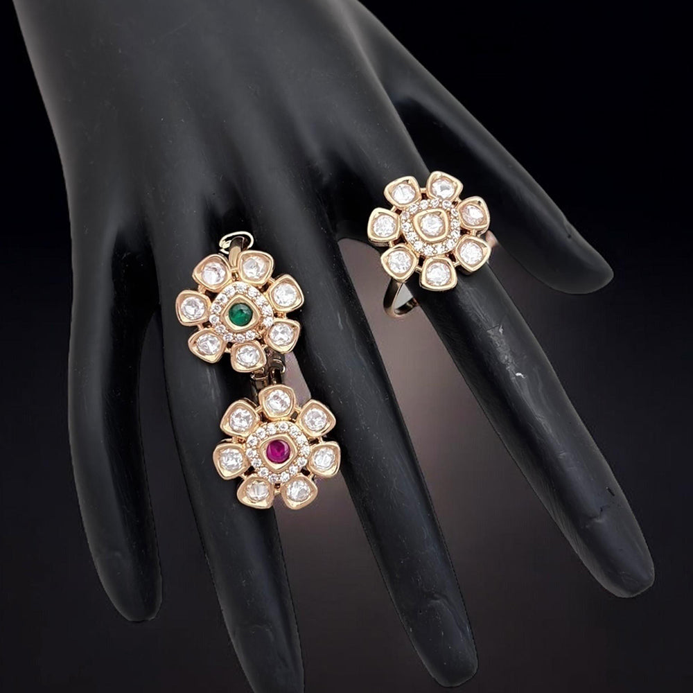 Jewel Addiction Divine Sparkle Gold-Plated Kundan Adjustable Ring with Traditional Flair(1 Piece Only)