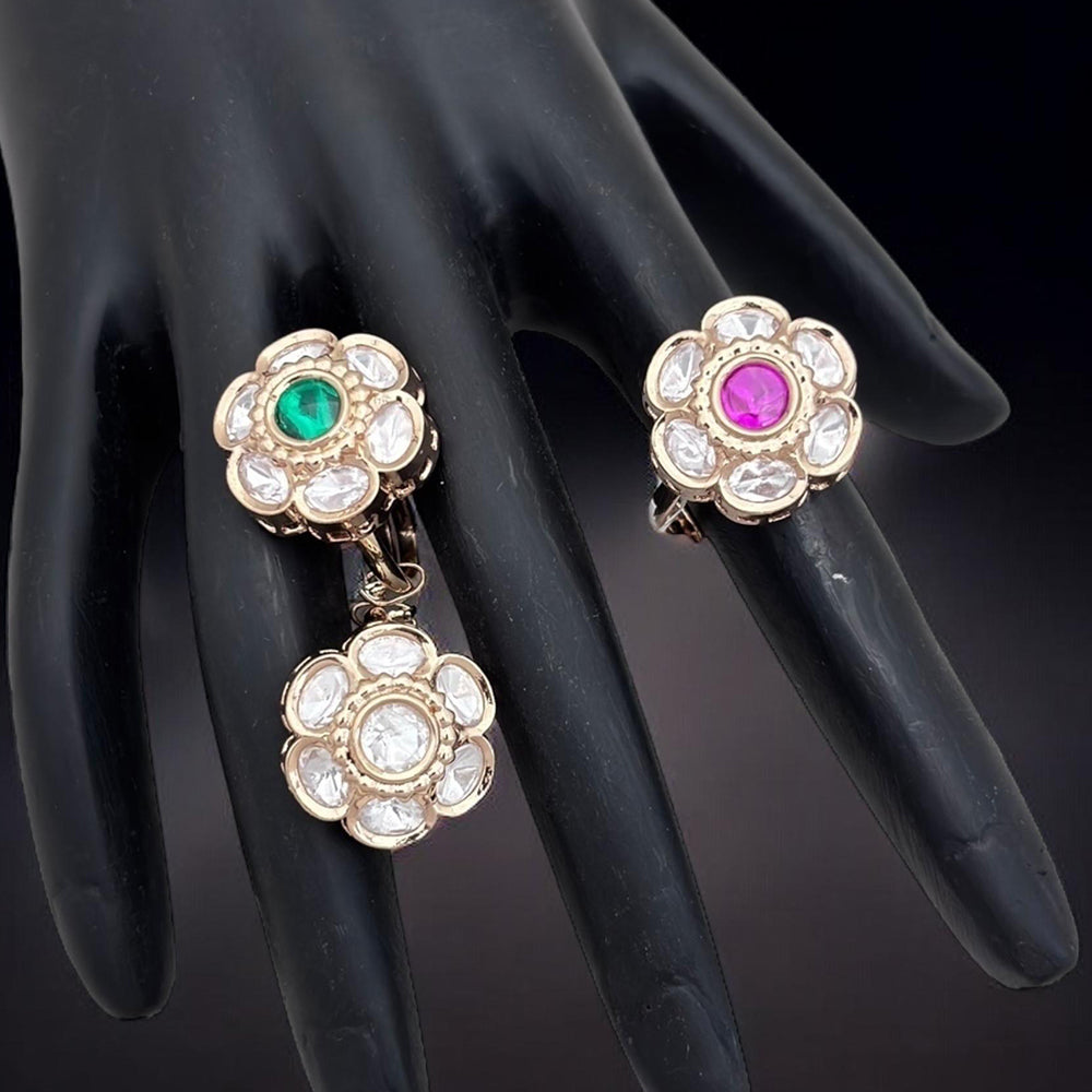 Jewel Addiction Divine Sparkle Gold-Plated Kundan Adjustable Ring with Traditional Flair(1 Piece Only)
