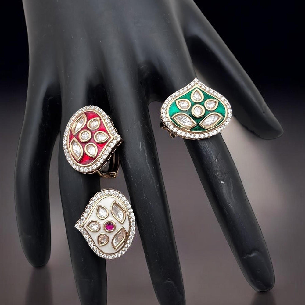 Jewel Addiction Divine Sparkle Gold-Plated Kundan Adjustable Ring with Traditional Flair(1 Piece Only)