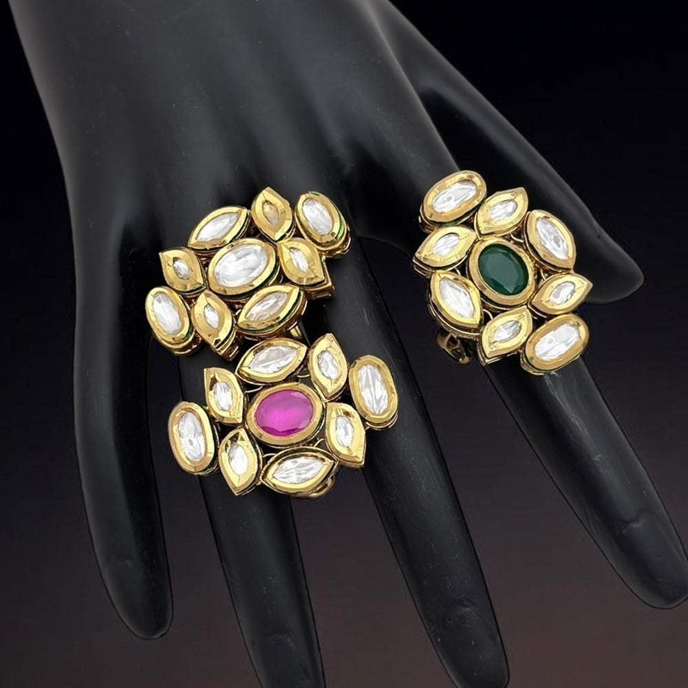 Jewel Addiction Divine Sparkle Gold-Plated Kundan Adjustable Ring with Traditional Flair(1 Piece Only)