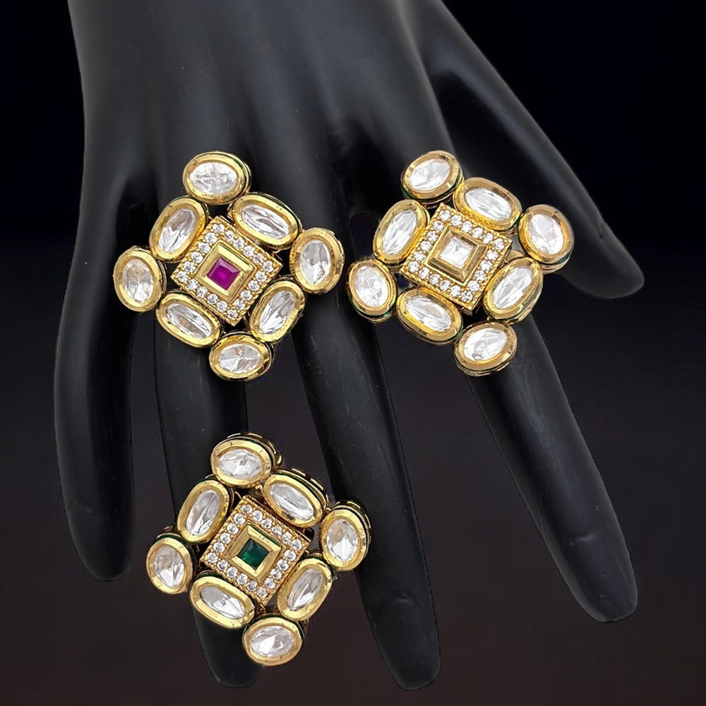Jewel Addiction Divine Sparkle Gold-Plated Kundan Adjustable Ring with Traditional Flair(1 Piece Only)