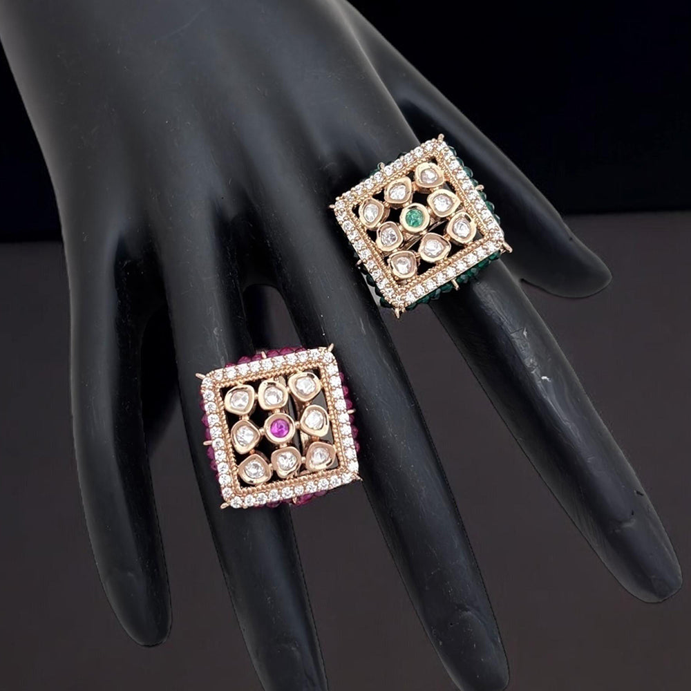 Jewel Addiction Divine Sparkle Gold-Plated Kundan Adjustable Ring with Traditional Flair(1 Piece Only)