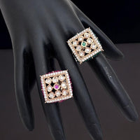 Jewel Addiction Divine Sparkle Gold-Plated Kundan Adjustable Ring with Traditional Flair(1 Piece Only)