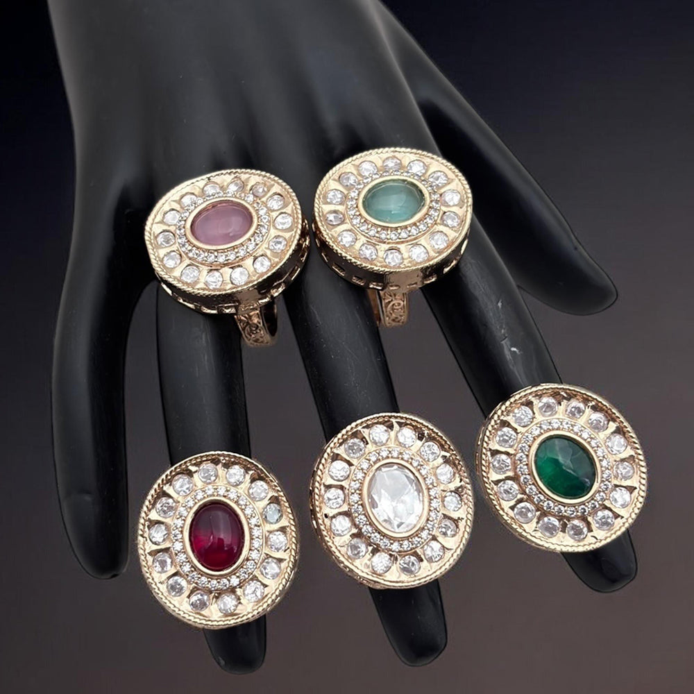 Jewel Addiction Divine Sparkle Gold-Plated Kundan Adjustable Ring with Traditional Flair(1 Piece Only)