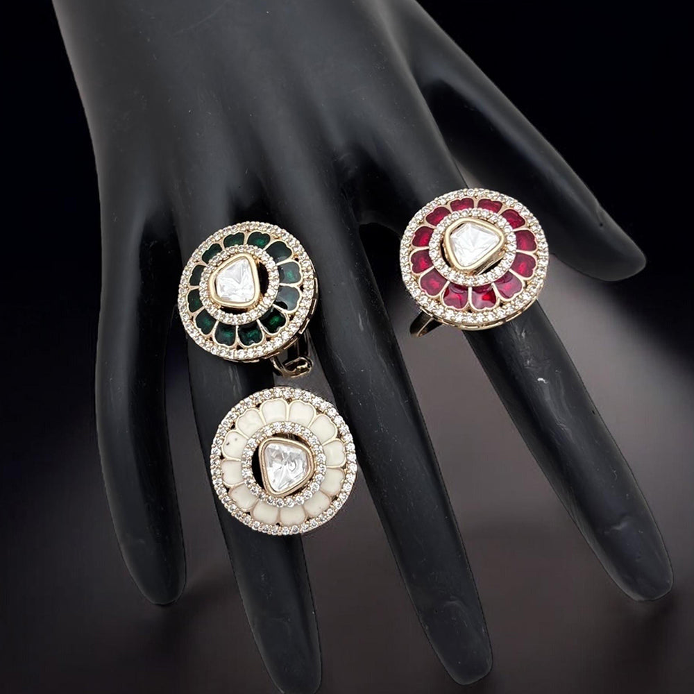 Jewel Addiction Divine Sparkle Gold-Plated Kundan Adjustable Ring with Traditional Flair(1 Piece Only)